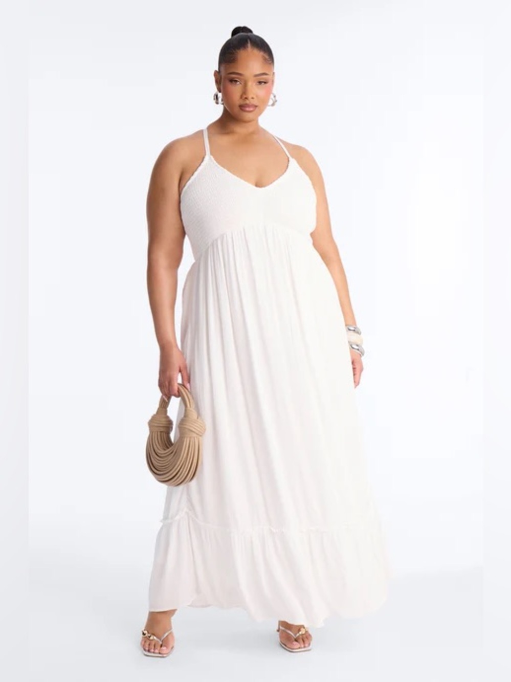 Fashion Nova White Maxi Dress with Spaghetti Straps